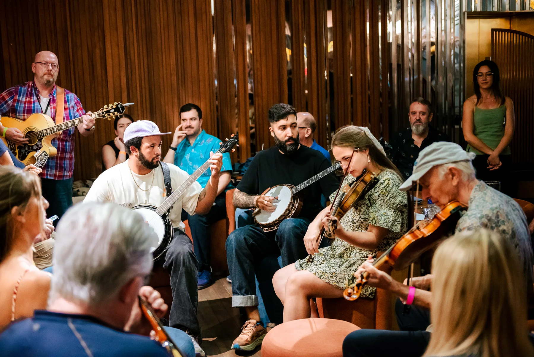 Bluegrass jam circle at South Eastern Old Time Gathering