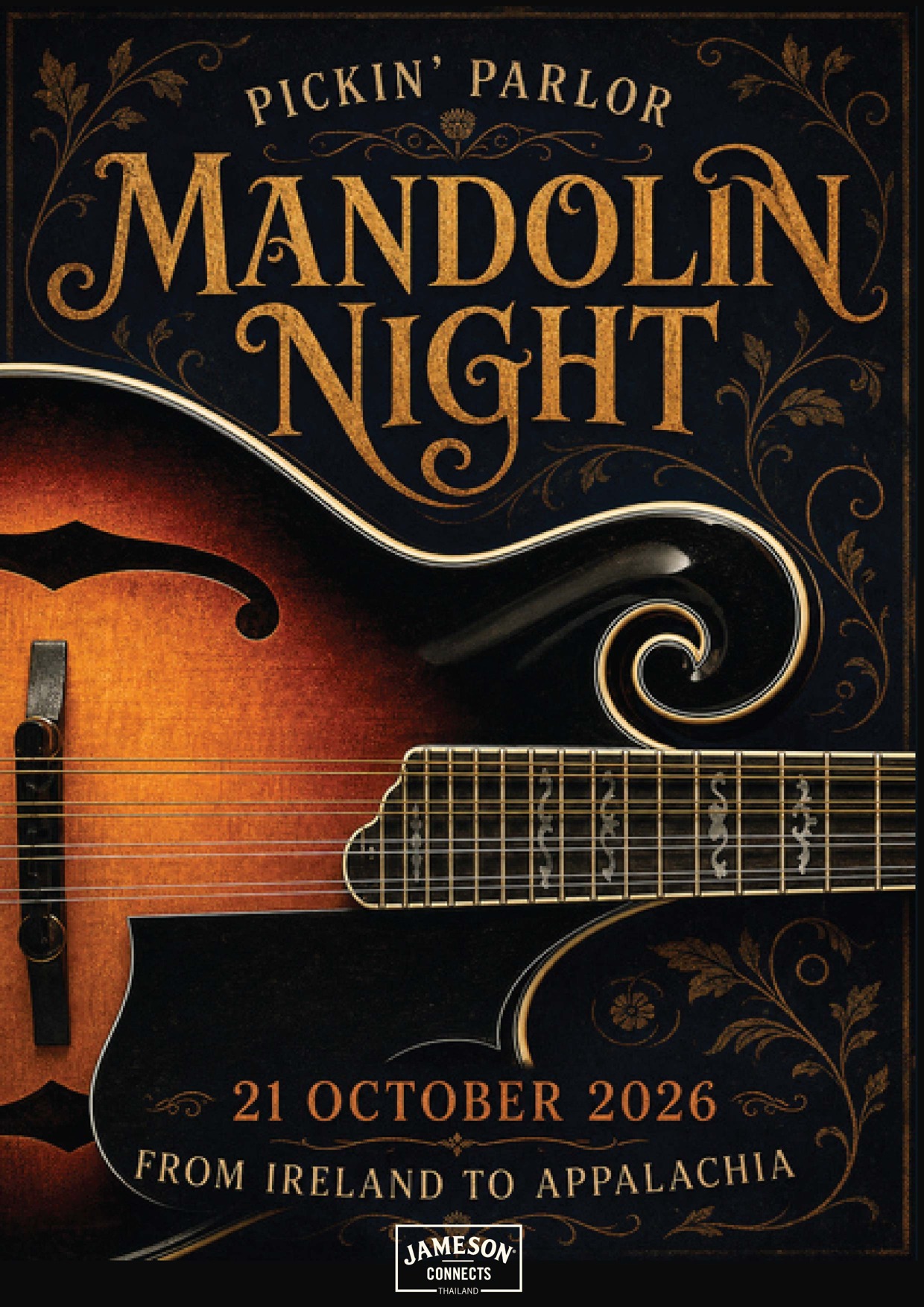 Pickin’ Parlour Mandolin Night poster with Jameson Connects Thailand logo